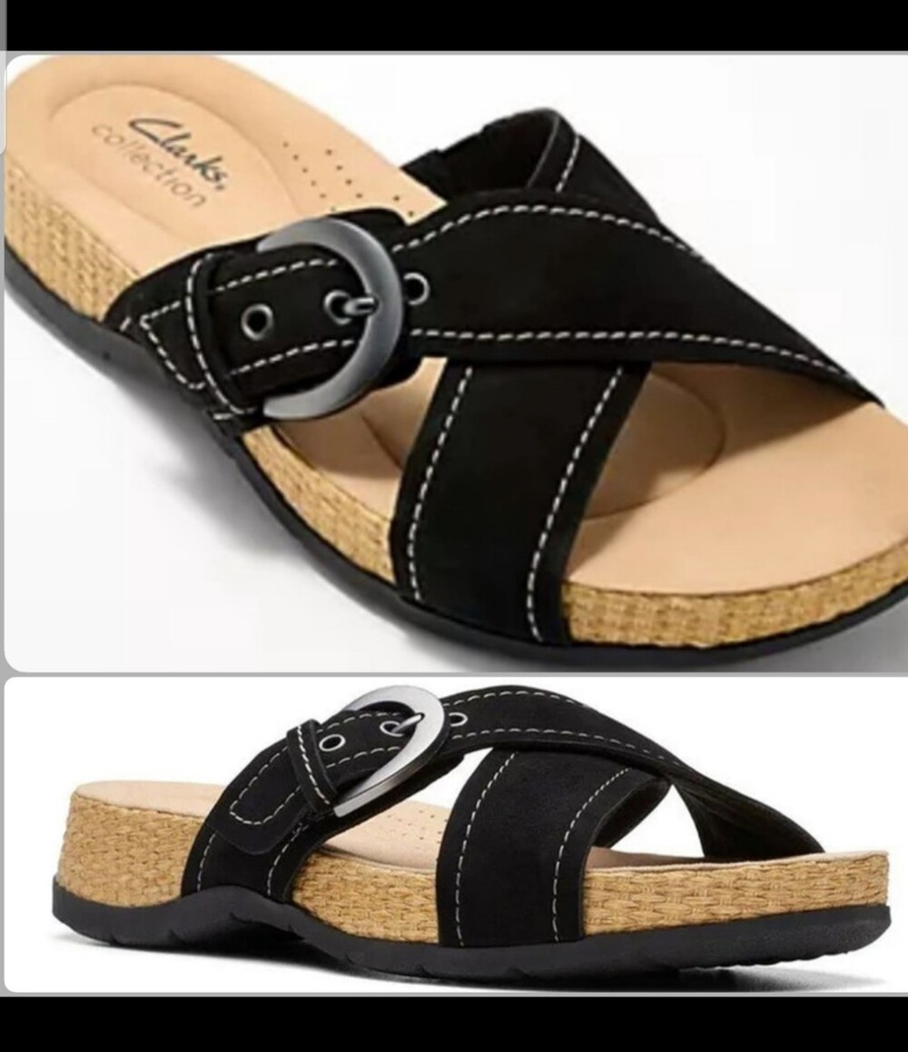 Clarks Reileigh May Black Suede Cross-Band with Buckle